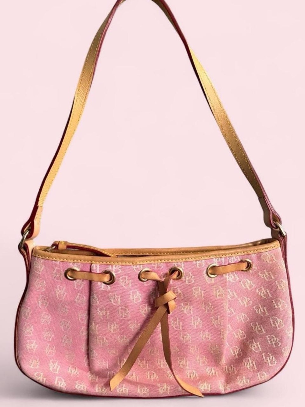 Dooney & Bourke Vintage Y2K Pink Monogram Shoulder Hand Bag Purse Tassel Preppy